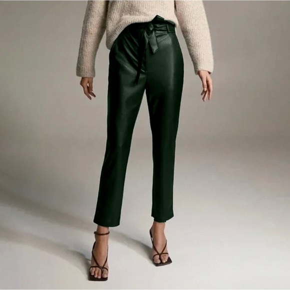 Aritzia Babaton Belted Tie-front Vegan Leather Pants - Dark Green - Size 0 - Picture 1 of 11